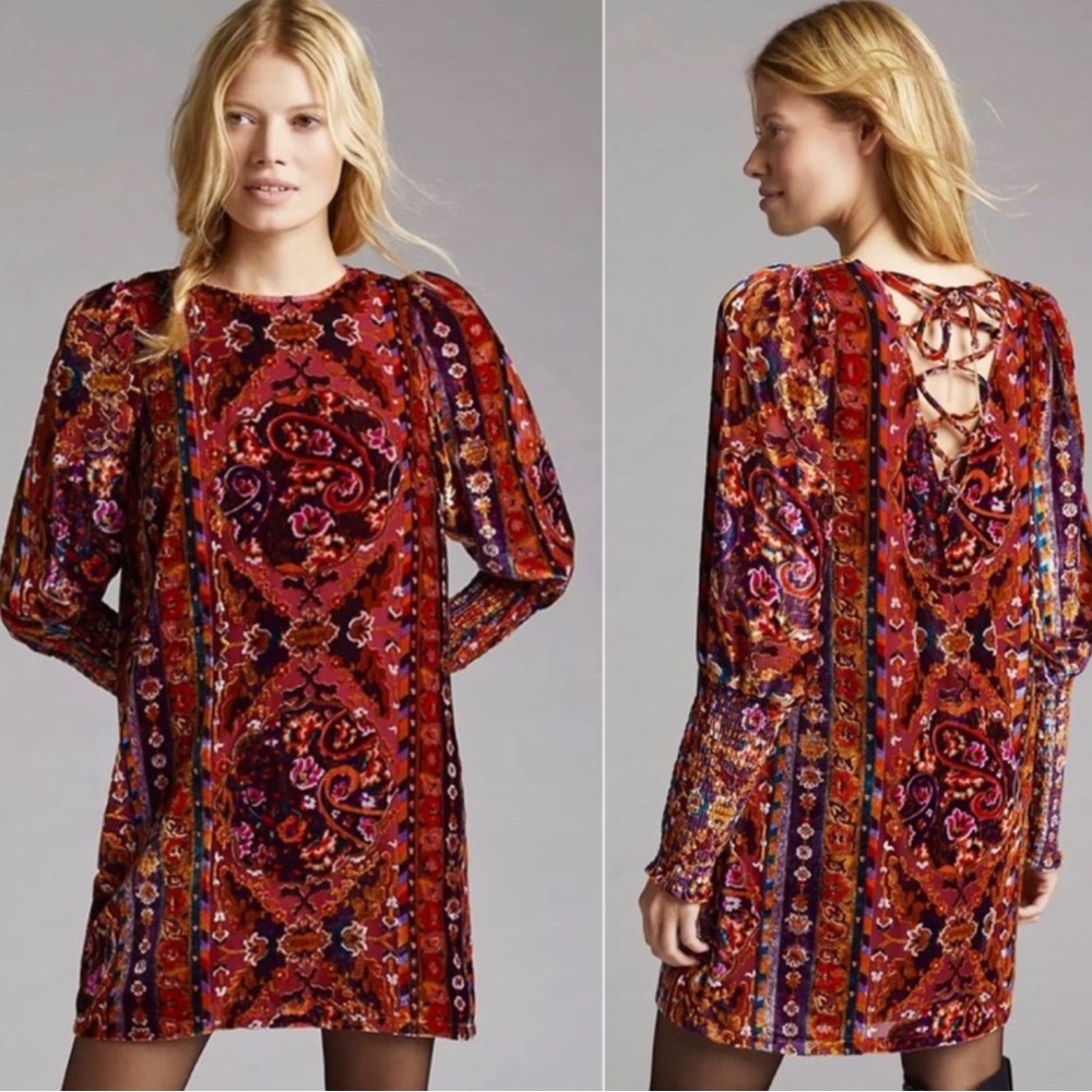 Anthropologie floral velvet velour tunic dress Sz 0